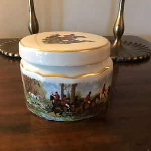 Vintage Lidded Hunt Scene Trinket Box